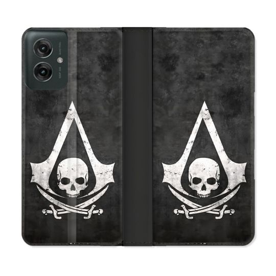 Housse cuir portefeuille Pour Motorola G55 5G Assassin Creed Tete Mort