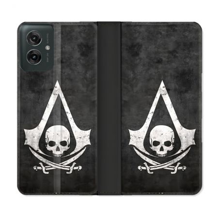 Housse cuir portefeuille Pour Motorola G55 5G Assassin Creed Tete Mort