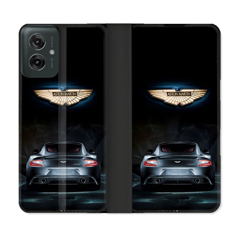 Housse cuir portefeuille Pour Motorola G55 5G Aston Martin