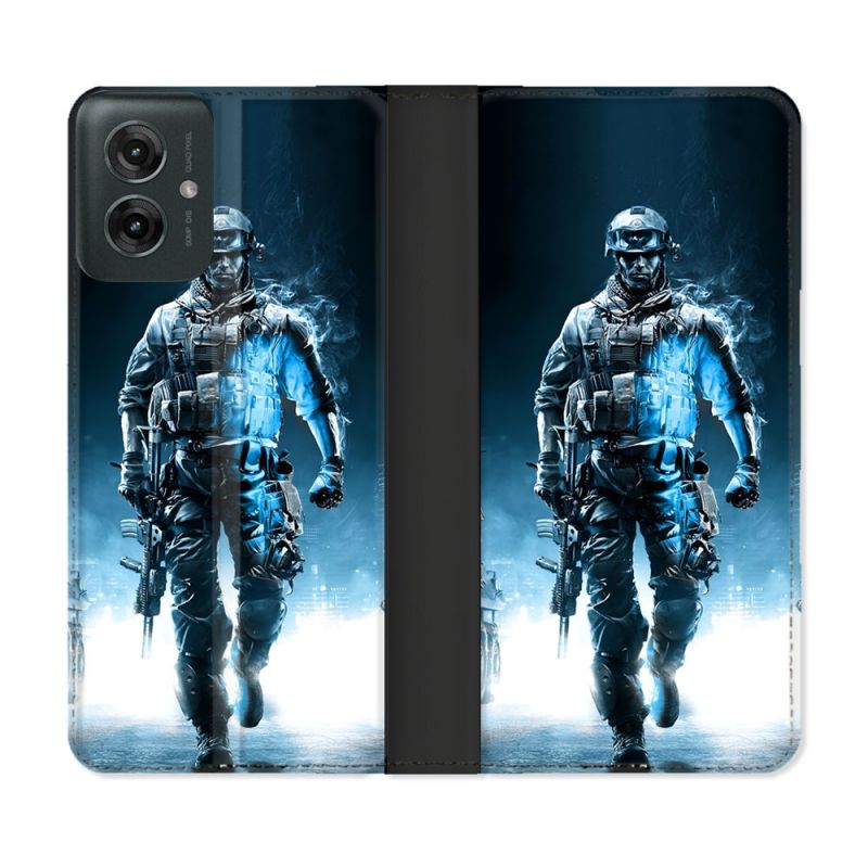 Housse cuir portefeuille Pour Motorola G55 5G Call Of Duty Guerrier