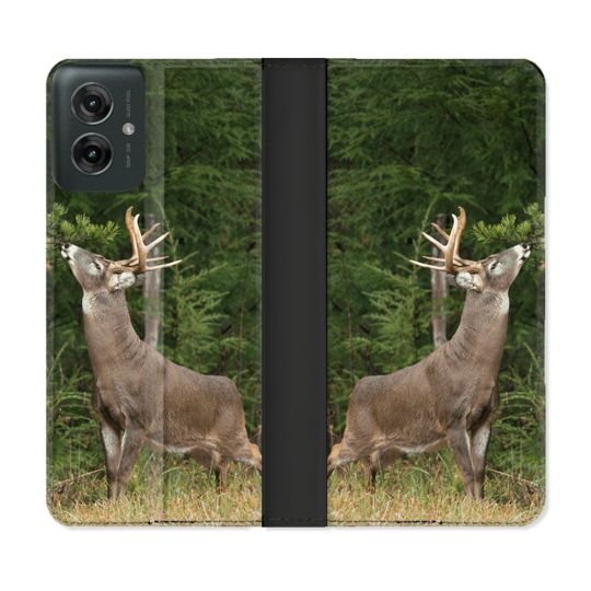 Housse cuir portefeuille Pour Motorola G55 5G Chasse Cerf