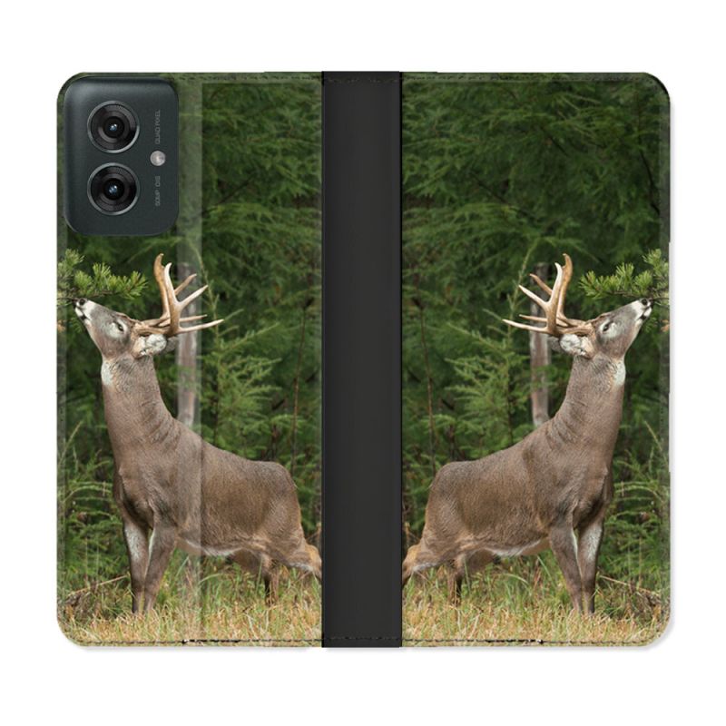 Housse cuir portefeuille Pour Motorola G55 5G Chasse Cerf