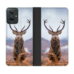 Housse cuir portefeuille Pour Motorola G55 5G Chasse Chevreuil Montagne