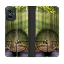 Housse cuir portefeuille Pour Motorola G55 5G Chasse Sanglier Viseur