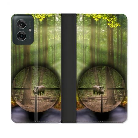 Housse cuir portefeuille Pour Motorola G55 5G Chasse Sanglier Viseur