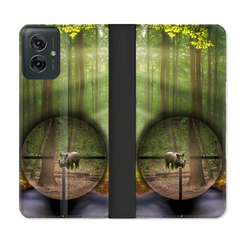 Housse cuir portefeuille Pour Motorola G55 5G Chasse Sanglier Viseur