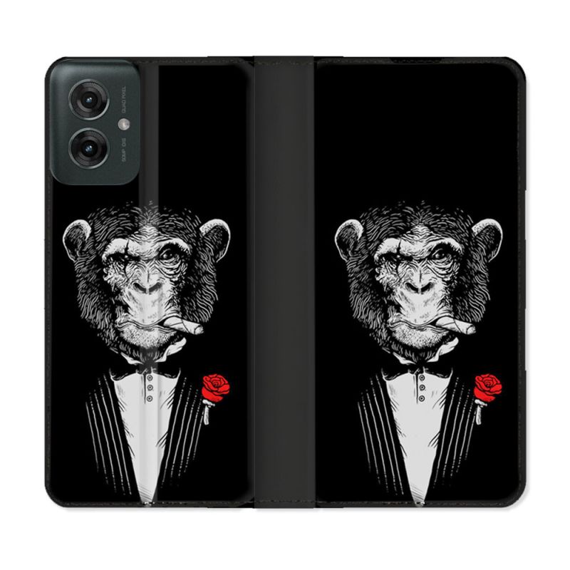 Housse cuir portefeuille Pour Motorola G55 5G Decale Singe Mafia