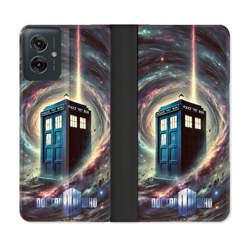 Housse cuir portefeuille Pour Motorola G55 5G Dr Who Tardis Univers