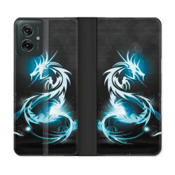 Housse cuir portefeuille Pour Motorola G55 5G Fantastique Dragon Bleu