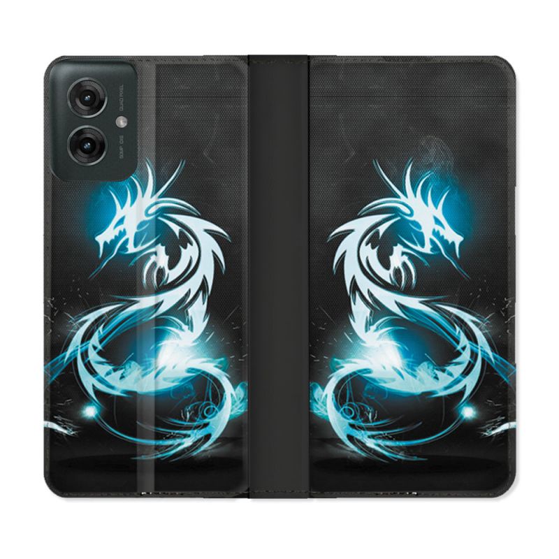 Housse cuir portefeuille Pour Motorola G55 5G Fantastique Dragon Bleu