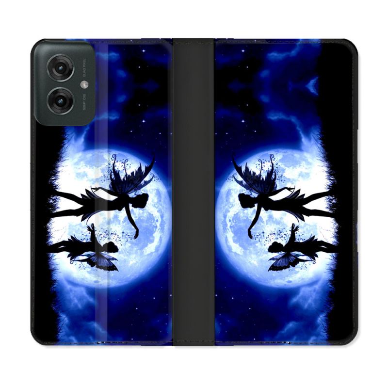 Housse cuir portefeuille Pour Motorola G55 5G Fantastique Fee Lune