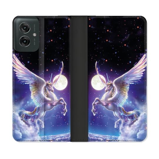Housse cuir portefeuille Pour Motorola G55 5G Fantastique Licorne Céleste