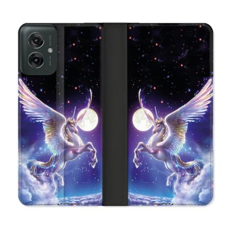 Housse cuir portefeuille Pour Motorola G55 5G Fantastique Licorne Céleste