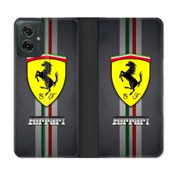 Housse cuir portefeuille Pour Motorola G55 5G Ferrari Carbone