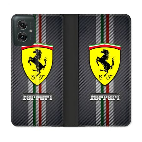 Housse cuir portefeuille Pour Motorola G55 5G Ferrari Carbone