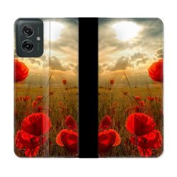 Housse cuir portefeuille Pour Motorola G55 5G Fleur Coquelicot