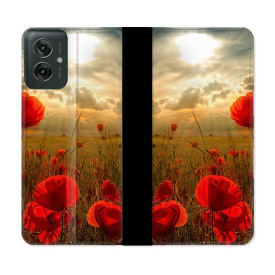 Housse cuir portefeuille Pour Motorola G55 5G Fleur Coquelicot