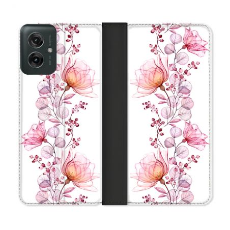 Housse cuir portefeuille Pour Motorola G55 5G Fleur Eclosion