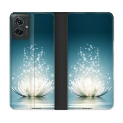 Housse cuir portefeuille Pour Motorola G55 5G Fleur Lotus Blanc