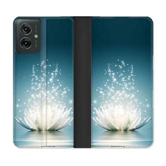 Housse cuir portefeuille Pour Motorola G55 5G Fleur Lotus Blanc