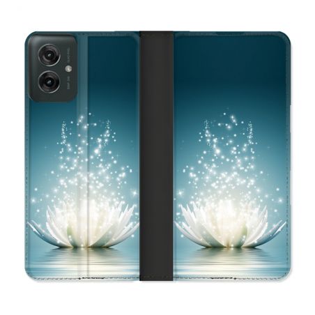 Housse cuir portefeuille Pour Motorola G55 5G Fleur Lotus Blanc
