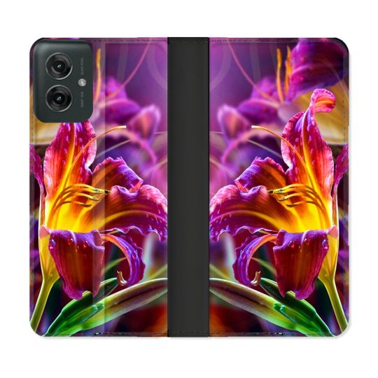 Housse cuir portefeuille Pour Motorola G55 5G Fleur Lys Color