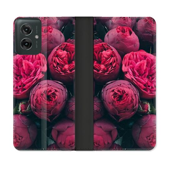 Housse cuir portefeuille Pour Motorola G55 5G Fleur Pivoine