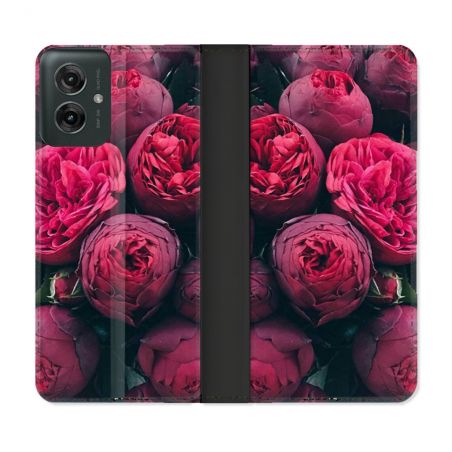 Housse cuir portefeuille Pour Motorola G55 5G Fleur Pivoine