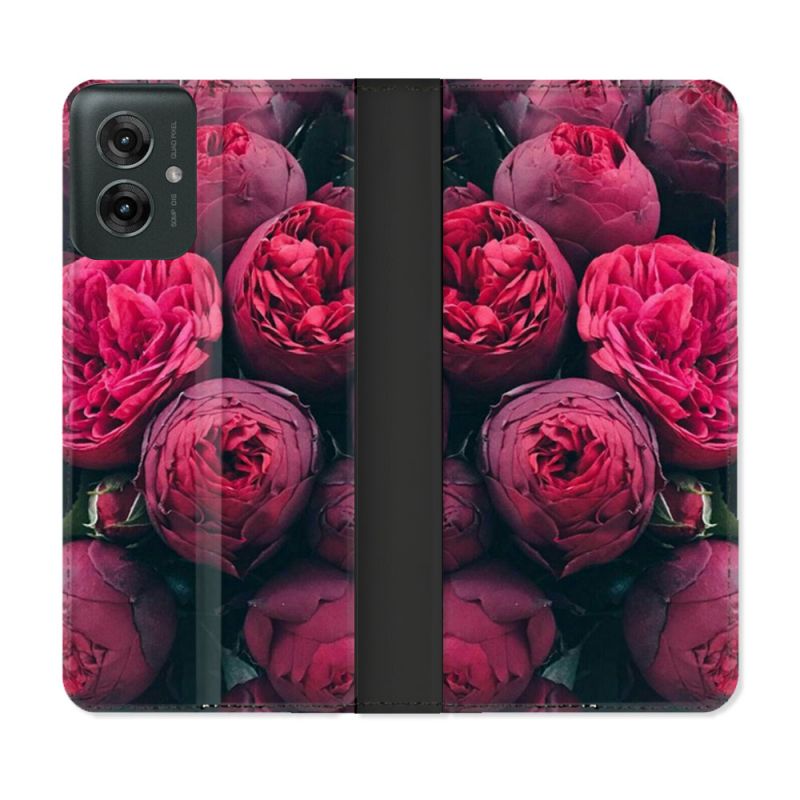 Housse cuir portefeuille Pour Motorola G55 5G Fleur Pivoine