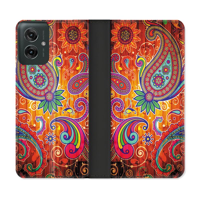 Housse cuir portefeuille Pour Motorola G55 5G Fleur Psychedelic