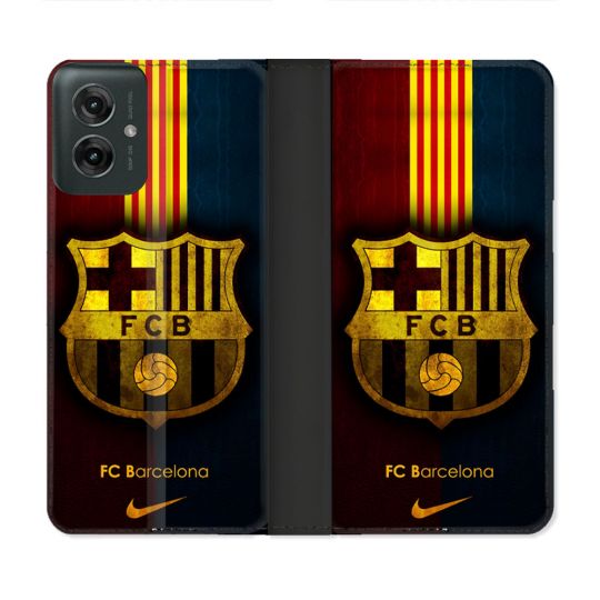 Housse cuir portefeuille Pour Motorola G55 5G Foot FC Barcelone Vintage