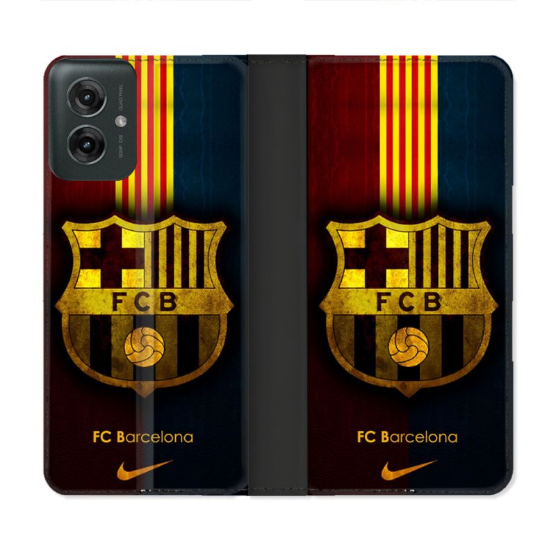 Housse cuir portefeuille Pour Motorola G55 5G Foot FC Barcelone Vintage
