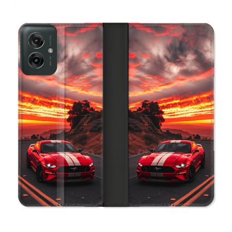 Housse cuir portefeuille Pour Motorola G55 5G Ford Mustang GT500 Rouge