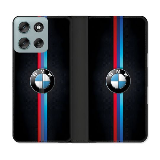 Housse cuir portefeuille Pour Motorola G56 5G BMW Logo