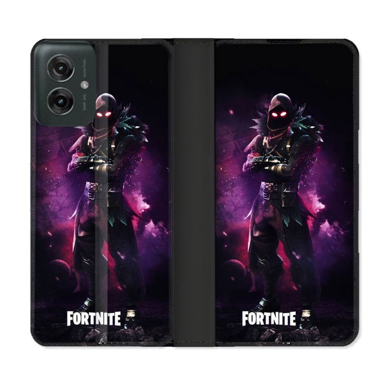 Housse cuir portefeuille Pour Motorola G55 5G Fortnite Raven