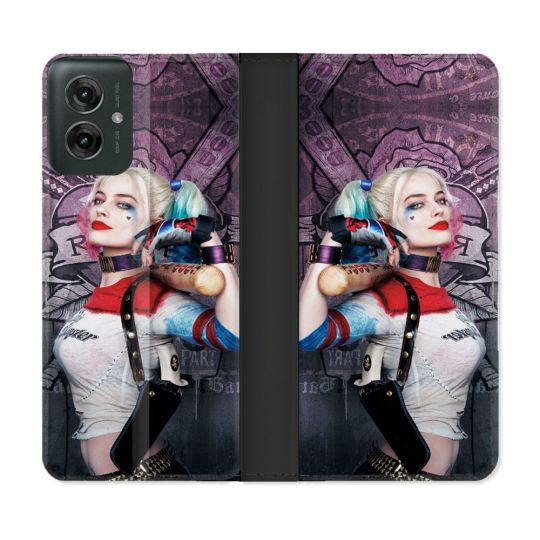 Housse cuir portefeuille Pour Motorola G55 5G Harley Quinn Batte
