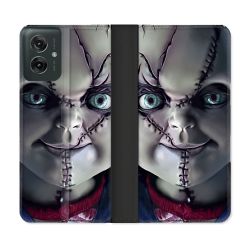 Housse cuir portefeuille Pour Motorola G55 5G Horreur Chucky Cicatrice