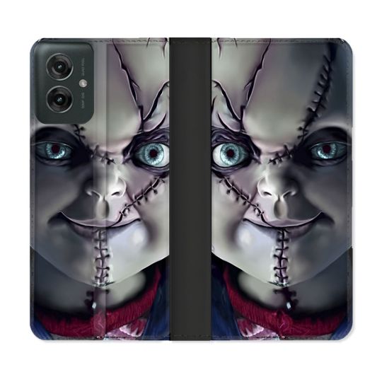 Housse cuir portefeuille Pour Motorola G55 5G Horreur Chucky Cicatrice