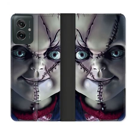 Housse cuir portefeuille Pour Motorola G55 5G Horreur Chucky Cicatrice
