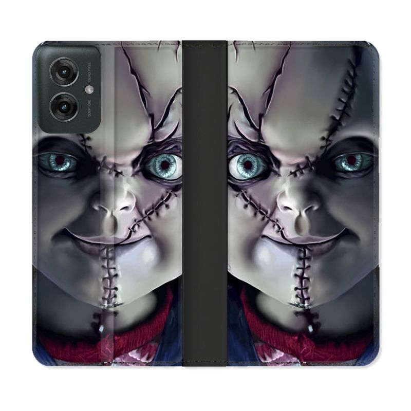 Housse cuir portefeuille Pour Motorola G55 5G Horreur Chucky Cicatrice