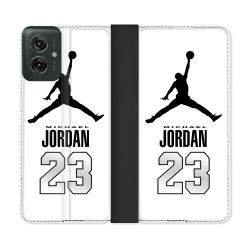 Housse cuir portefeuille Pour Motorola G55 5G Jordan 23 Blanc