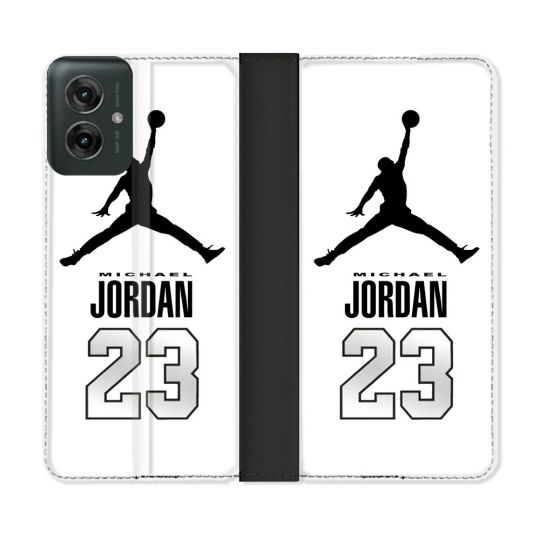Housse cuir portefeuille Pour Motorola G55 5G Jordan 23 Blanc