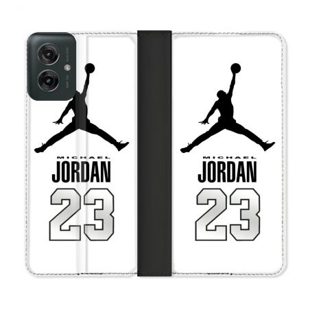 Housse cuir portefeuille Pour Motorola G55 5G Jordan 23 Blanc