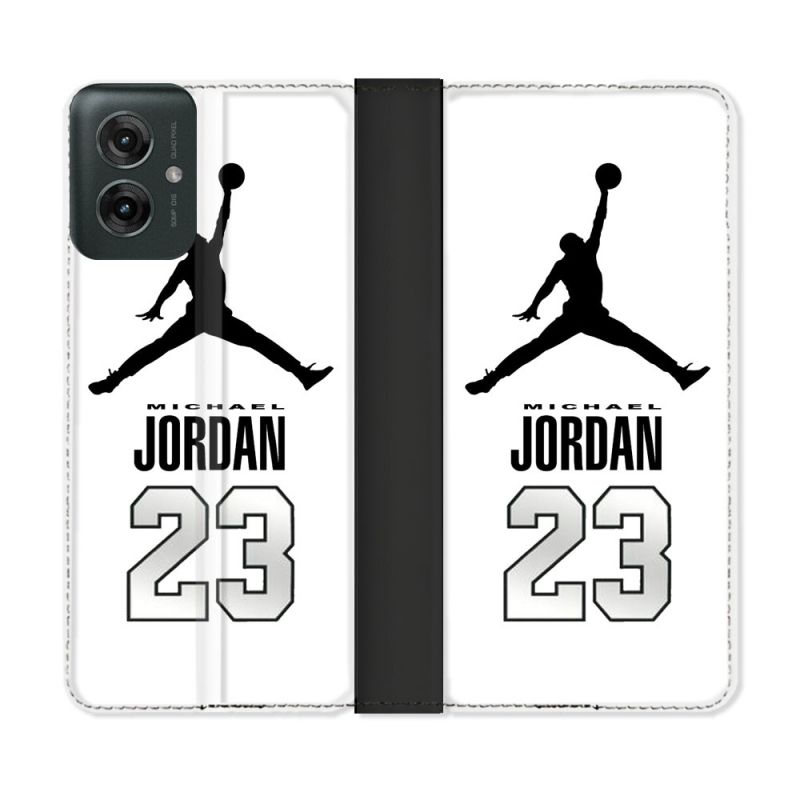 Housse cuir portefeuille Pour Motorola G55 5G Jordan 23 Blanc