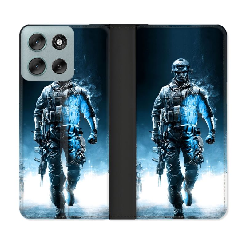 Housse cuir portefeuille Pour Motorola G56 5G Call Of Duty Guerrier