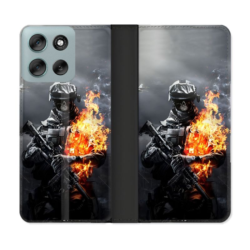 Housse cuir portefeuille Pour Motorola G56 5G Call Of Duty Squelette