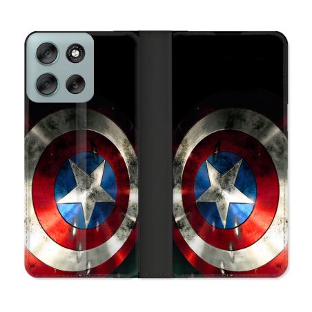Housse cuir portefeuille Pour Motorola G56 5G Captain America Bouclier