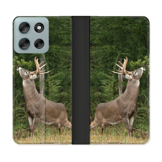 Housse cuir portefeuille Pour Motorola G56 5G Chasse Cerf