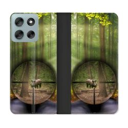 Housse cuir portefeuille Pour Motorola G56 5G Chasse Sanglier Viseur