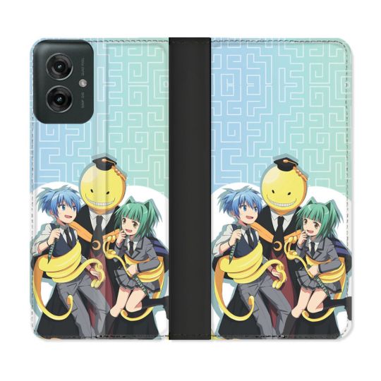Housse cuir portefeuille Pour Motorola G55 5G Manga Assassination Classroom Kuro Trio